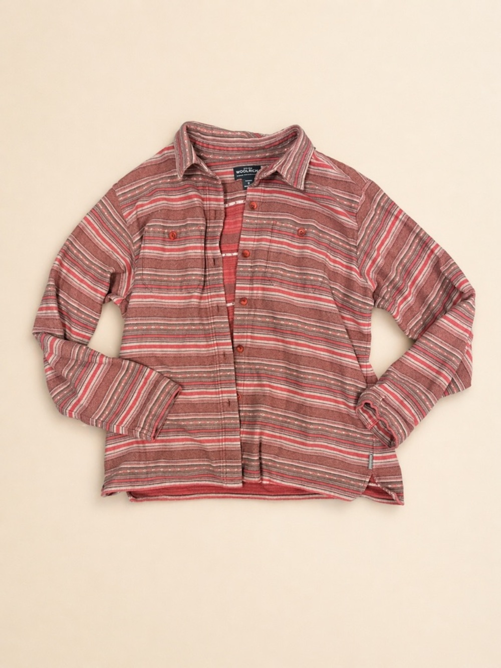 Woolrich Women's Striped Red and Cream Button-Up Shirt, boho flannel, western